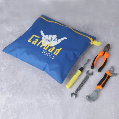 Customized Logo Large Water Resistant Rugged Polyester Oxford Cloth Tool Organizer Bag Zippered Hand Tools Storage Utility Pouch