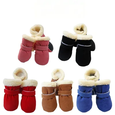 4PCS Winter Warm Pet Shoes for Small Medium Dogs Luxury Classic Animal Pattern Fleece Material Cotton Lining New Design for Cats
