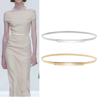 New Spring-style Trendy Metal Elastic Waist Chain Belt Long bar Buckle Figure-hugging Waist Cincher Versatile Belts
