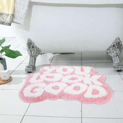 Stylish Funny Pink Bathroom Rug with Cute Words, Absorbent & Non-Slip Rug Bathmat  for Bath
