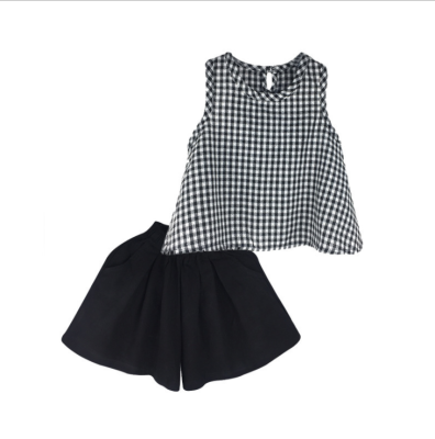Fashion Baby Girls Clothing Set Plaid Sleeveless Top With Bloomer Shorts Outfit