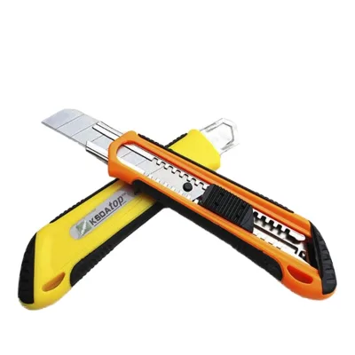 Cheap Plastic Box Utility Cutter with Retractable Steel Blade Safe Push Button Knife for Paper Cutting