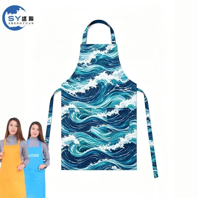 Wholesale Apron pink Factory Supply Price Digital Print Custom Apron With Logo Waterproof Polyester Custom Apron With Pocket