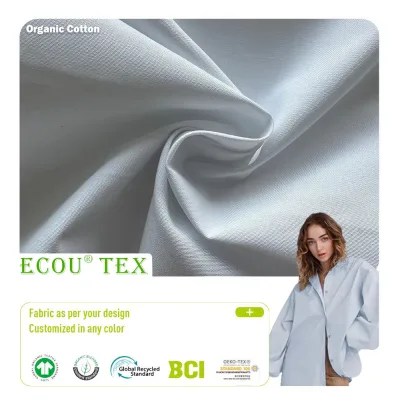 GRS GOTS Certified Organic Cotton Poplin Woven Fabric Ready Stock Shirts Dresses Bedding Custom Size Color Bulk Wholesale