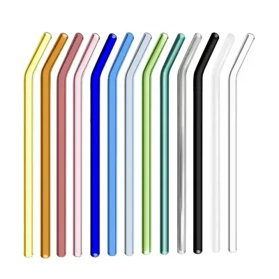 Eco-friendly Multi-color Glass Straw Straight Bend Drinking Glass Straw Eco Friendly Reusable Curved Glass Straws for Milkshake