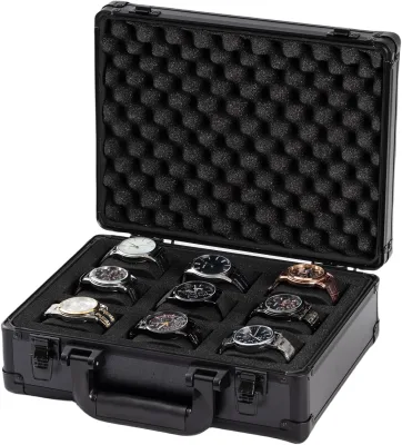 Portable 9-Slot Aluminum Storage Case Removable Watch Pillows Durable Shockproof Christmas Gift Watch Collection Box Protection