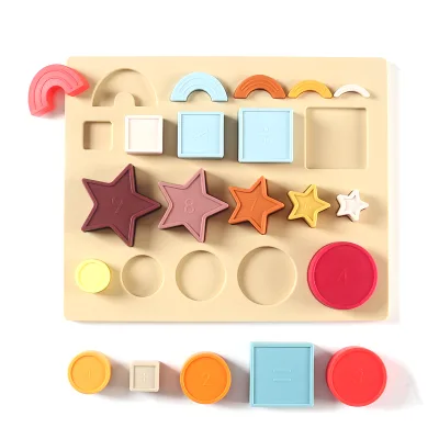 Montessori Shapes Recognition Puzzle Toy Silicone Stacking Cups Building Blocks Toy for Toddler Learning