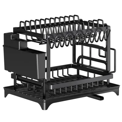 WIREKING 2-tier Large Capacity Over the Sink Plate Drying Rack Put Out Water Tray Kitchen Dish Drainer Rack