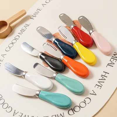 Colored Glaze Butter Knife, Tableware Cheese with Holes and Cream Spreading Knife, Bread Jam Knife, Cheese Butter Knife