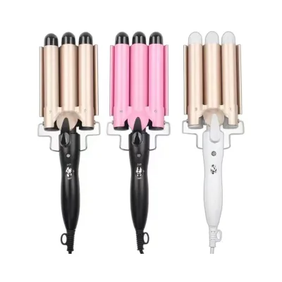 22/25mm Pro Hair Curling Iron Ceramic Three Tube Curling Triple Barrel Crimper Wave Water Ripple Rolls Electric Hair Curler