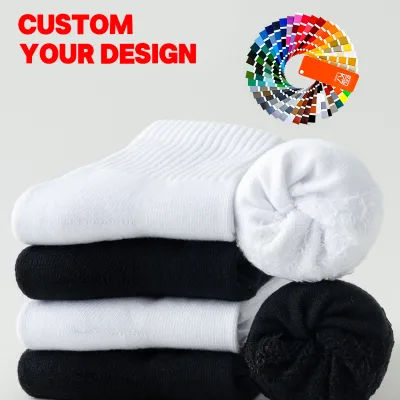 Custom Logo Design Men's Quick-Drying Mid-Calf Sports Running Socks Cotton Towel Bottom Crew Wholesale Men Athletic Socks