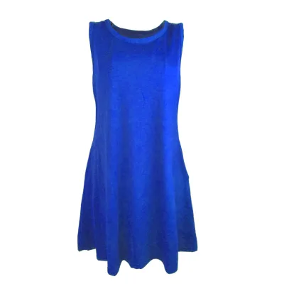 Women Sleeveless Solid Color Dress Summer New Casual Pocket T Shirt Dress Fashion Beach Cover up Plain Pleated Tank Loose Dress