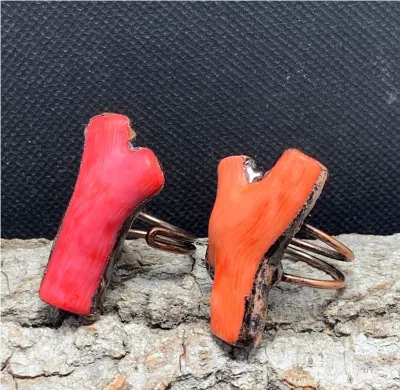 Vintage Natural Stone Ring Sea Bamboo Stone Irregular Opening Adjustable Bronze Plated Punk Style Ring