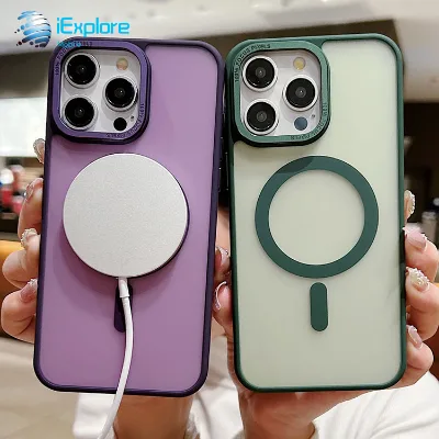 Matte Glossy TPU PC 2 in 1 Strong Magnet with Metal Camera Window Phone case for iPhone 17 PRO Max S26 Ultra