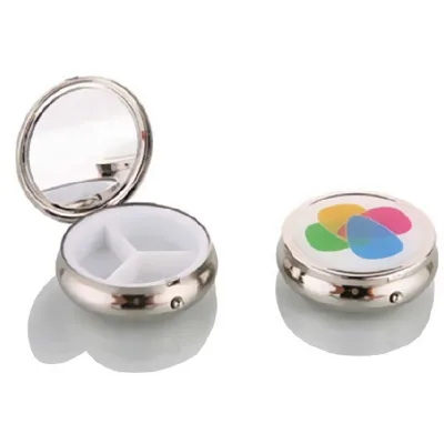 Round Shaped Mirror Compact Metal Classic Pocket Pill Box with High Cost Performance