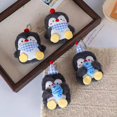 Ocean Series Hugging Fish Little penguin Squeaky Pendant Plush Toy Keychain Bag Accessory Stuffed Animal Stress Relief Keychain