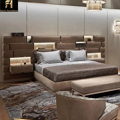 Latest Bedroom Furniture With Storage Big Headboard Leather Bed Cloth Leather Villa Hotel Double Bed