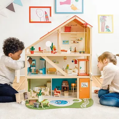 Three-Layer Villa Doll House Children Mini Furniture Role Pretend Play Toys for Kids Big Wooden Dollhouse Toy