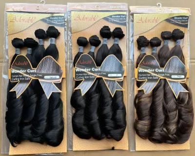 Adorable Box Loose Best Synthetic Weave Hair Weaves Big Curly,Black Heat Resistant Fiber Packet Hair Bundles Wonder Curl 4pcs