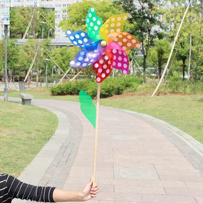 New Rainbow Wooden Pole Windmill Diameter 42CM Garden Garden Decoration Plastic Big Windmill