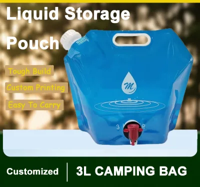 3L Foldable PE Water Pouch with Tap and Handle Custom Printed Leak Proof Composite Storage Bag