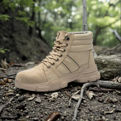 Ergonomic Anti-Fatigue Steel Toe Suede Canvas Upper Training Shoes High Ankle Boots with Lightweight EVA Outsole for Spring
