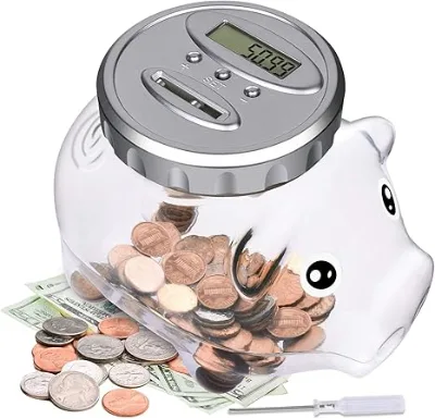 Piggy Bank, Clear Unbreakable Counting Piggy Bank for Kids and Adults, Money Bank with LCD Display, Coin Bank As a for Boys