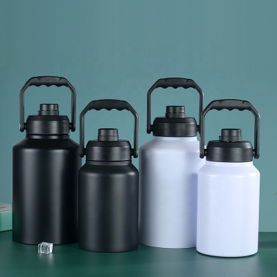 One Gallon Insulated 128oz Water Bottle Jug  Stainless Steel Sports Large Metal Growler Mug with Handle Lid