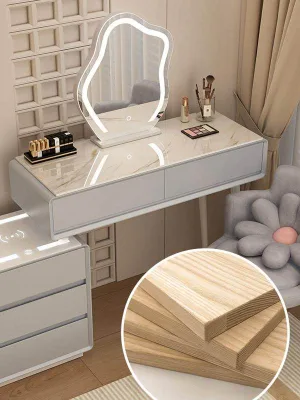 Solid Wood French Style Light Luxury Smart Modern Small Master Bedroom Dressing Table with Bluetooth Speaker & Wireless Charging
