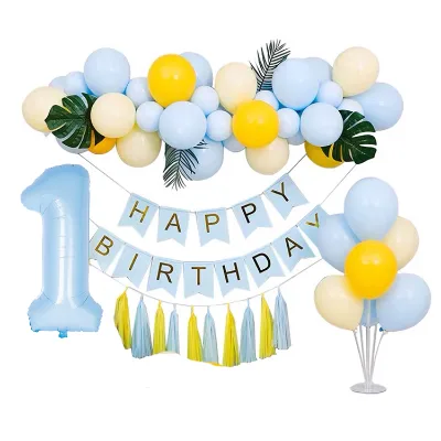 1st Birthday Boy Decorations Blue Happy Birthday Banner Balloons Set Decor First Birthday Boy 1 Year Old Party Supplies