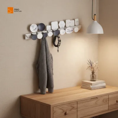 Aleo Customized Eco-Friendly Polyresin Sandstone Marble Door Hook Hanger Plant Wall Mounted Metal Nail Various Sizes Clothing