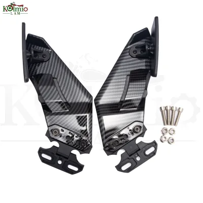 KOLMIO-LAM Universal Carbon Fiber Style Adjustable Side Wing Spoiler Fairing With Rear View Mirrors