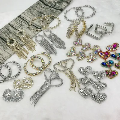 Trendy Multi Geometric Iced Out Bling Hoop Earrings Sparkling Heart Tassel Drop Dangle Earrings Diamond Rhinestone Stud Earrings