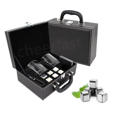 Best Selling Whiskey Ice Cube Cooling Stone and Glass Gift Set Reusable Stainless Steel Whiskey Stone Gift Set