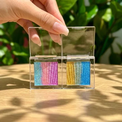 Wholesale Custom Vegan Makeup Pressed Rainbow Glitter Woven Pattern Holographic Eyeshadow rainbow Palette Cosmetic Makeup Shinny