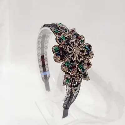 Vintage Floral Rhinestone Headband for Women Crystal Inlaid Lace Hair Hoop Flower Decor Hair Band for Wedding Party Hair Decor