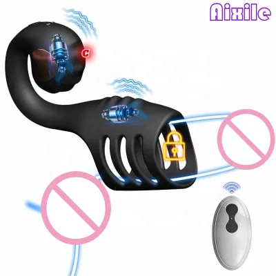 Male Masturbator Testicle Vibrator Hands Free Penis Vibrator Stroker Trainer with Cock Ring Adult Sex Toys for Men Sex Machine