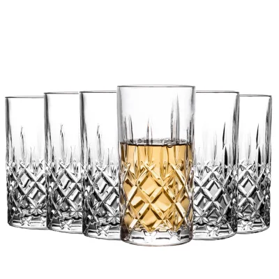 HighballGlasses CollinsTallBeverage 423ml EmbossedGlassCupsForDrinks Soda HeavyWeight DishwasherSafe ClassicWhiskyTumblerGlasses