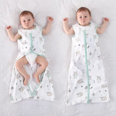 Unisex 100% Cotton Sleeveless Sleeping Sack Newborn Baby Kids Sleepwear with Zipper for 0-2 Years