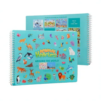 Children Sticker Book Cartoon Animals Multiple Scenes Early Learning DIY Coloring Reusable PVC Material Board Activity Book