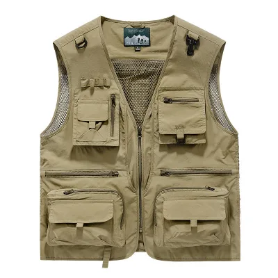 Men's Multi Pocket Fishing Vest Breathable Mesh Sleeveless Outdoor Practical Vest Quick Drying Vest Suitable Hiking Hunting