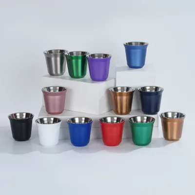 80ML Espresso Cups Double Wall Insulated 304 Stainless Steel Espresso Cup 80ml Metal Cup for Milk Tea Cup