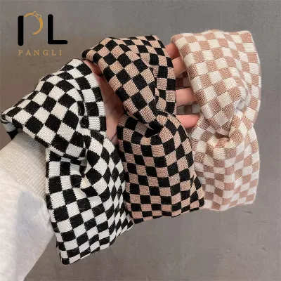 High Quality Classic Checker Elastic Headband Luxury Designer Hairbands Cross Knitted Spa Bandeau Women Fashion Hair Accessories
