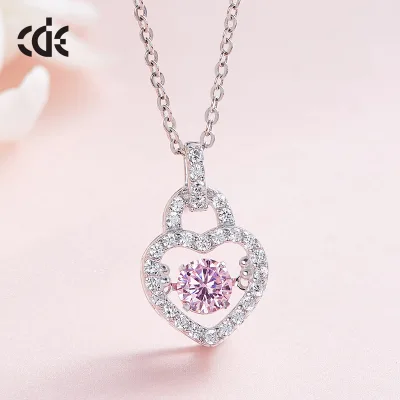 Wholesale Sterling Silver Rhodium Plated Crystal Heart Shaped Pendant Necklaces-Wedding & Party Gift