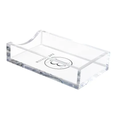 Custom Acrylic Guest Towel Holder Lucite Tray Luxury Napkins Clear Basket Silk-screen Clear Acrylic Guest Towel Napkin Holder