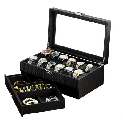 Rectangular Watch Jewelry Double-Layer 12-Watch MDF Leather Protective Eco-Friendly Display Storage Box Desktop Model