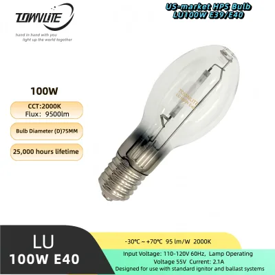 LU100W High Pressure Sodium Lamp ANSI S54 American Standard HPS Bulb E39 Mogul Base 120V 60Hz For Street Parking Lot Lighting