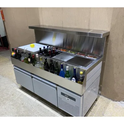 304 Stainless Steel Cocktail Workstation with Undercounter Fridge and Bottle Storage for Nightclub