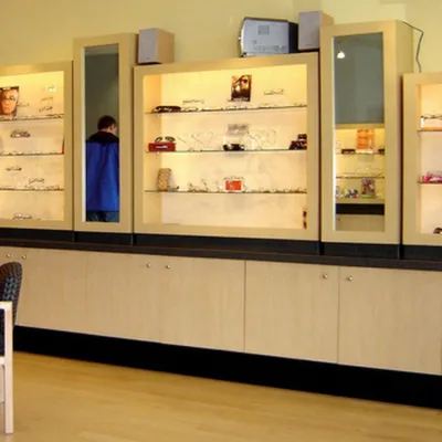 OEM Free Design Glass Display Stand LED Glasses Store Display Furniture Original Style Counter Customization