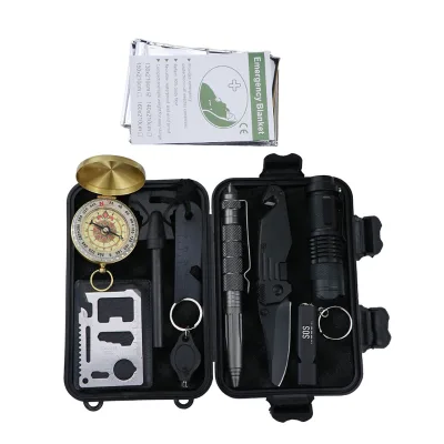 10 Pieces Multifunctional Outdoor Survival Box Wilderness Survival Kit Emergency Supplies SOS